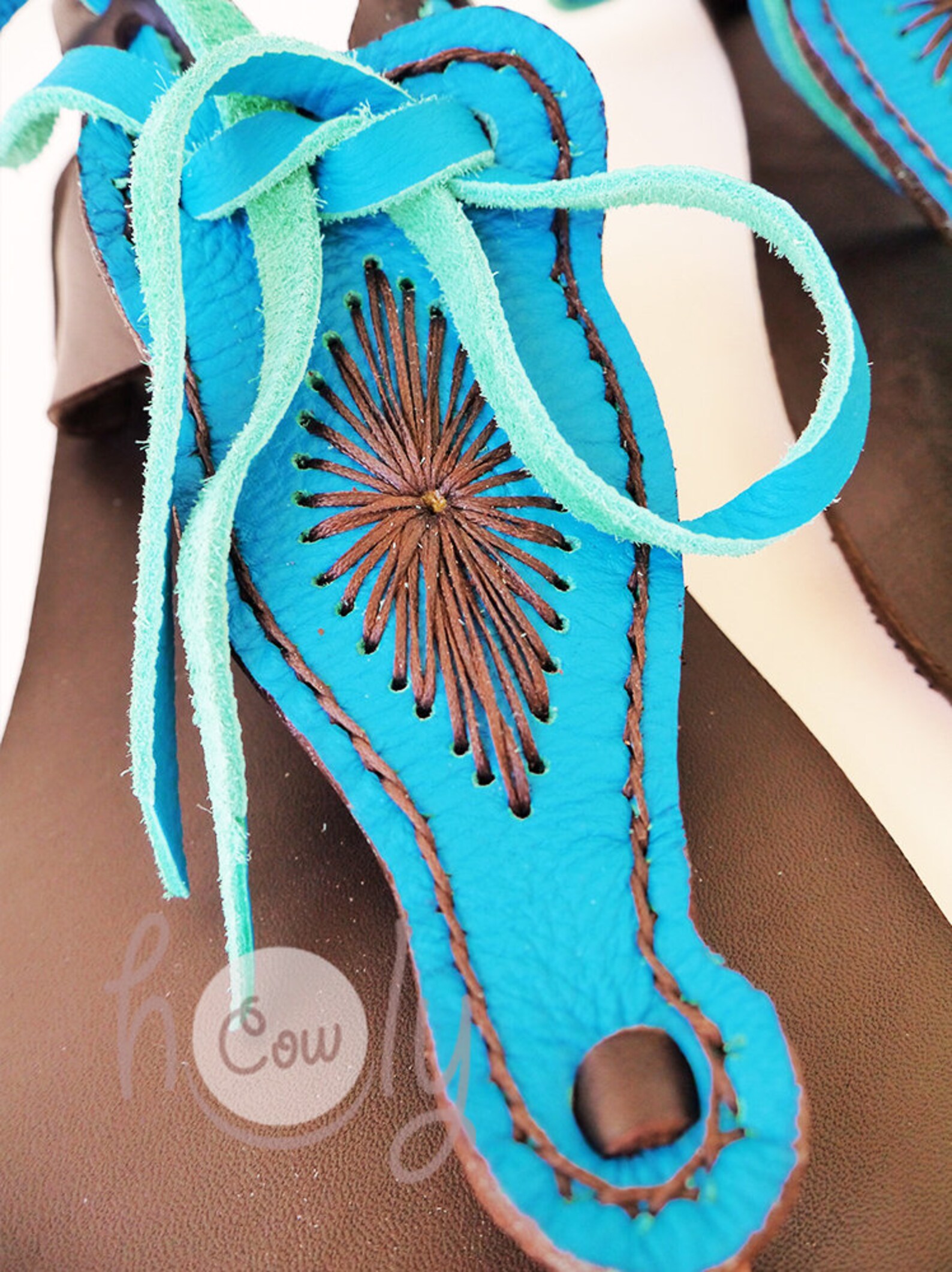 turquoise leather sandals