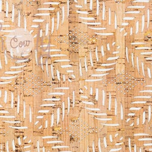Naturlig portugisisk korktyg med vitt geometriskt utskuret mönster 67 x 50 cm, 135 x 100 cm eller 1000 x 135 cm, korkdukar – FRI FRAKT