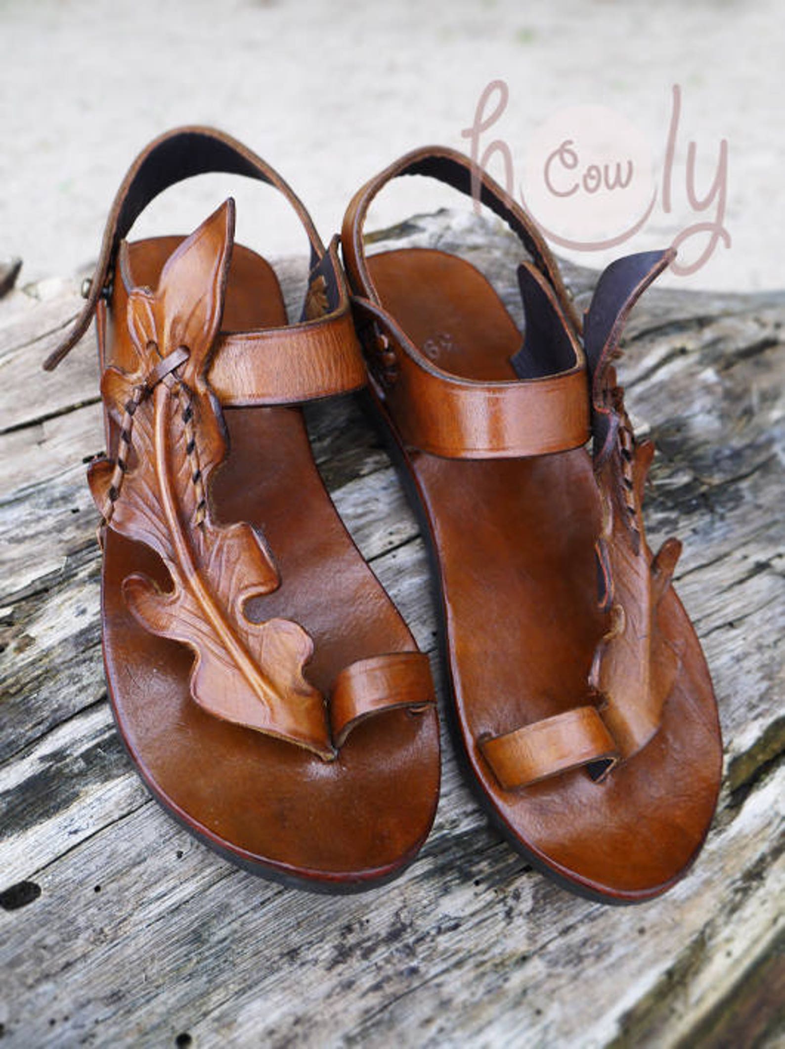 Handmade Brown Leather Leaf Sandals Womens Sandals Mens Etsy