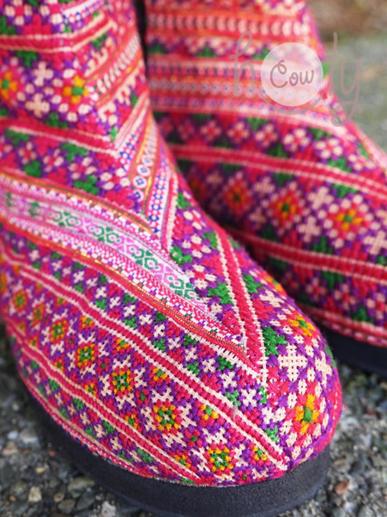 Women's Tribal Vegan Boots, Womens Boots, Tribal Boots, Vegan Boots, Hmong Boots, Hippie Boots, Boho Boots, Pink Boots, Ethnic Boots, Boots image 3