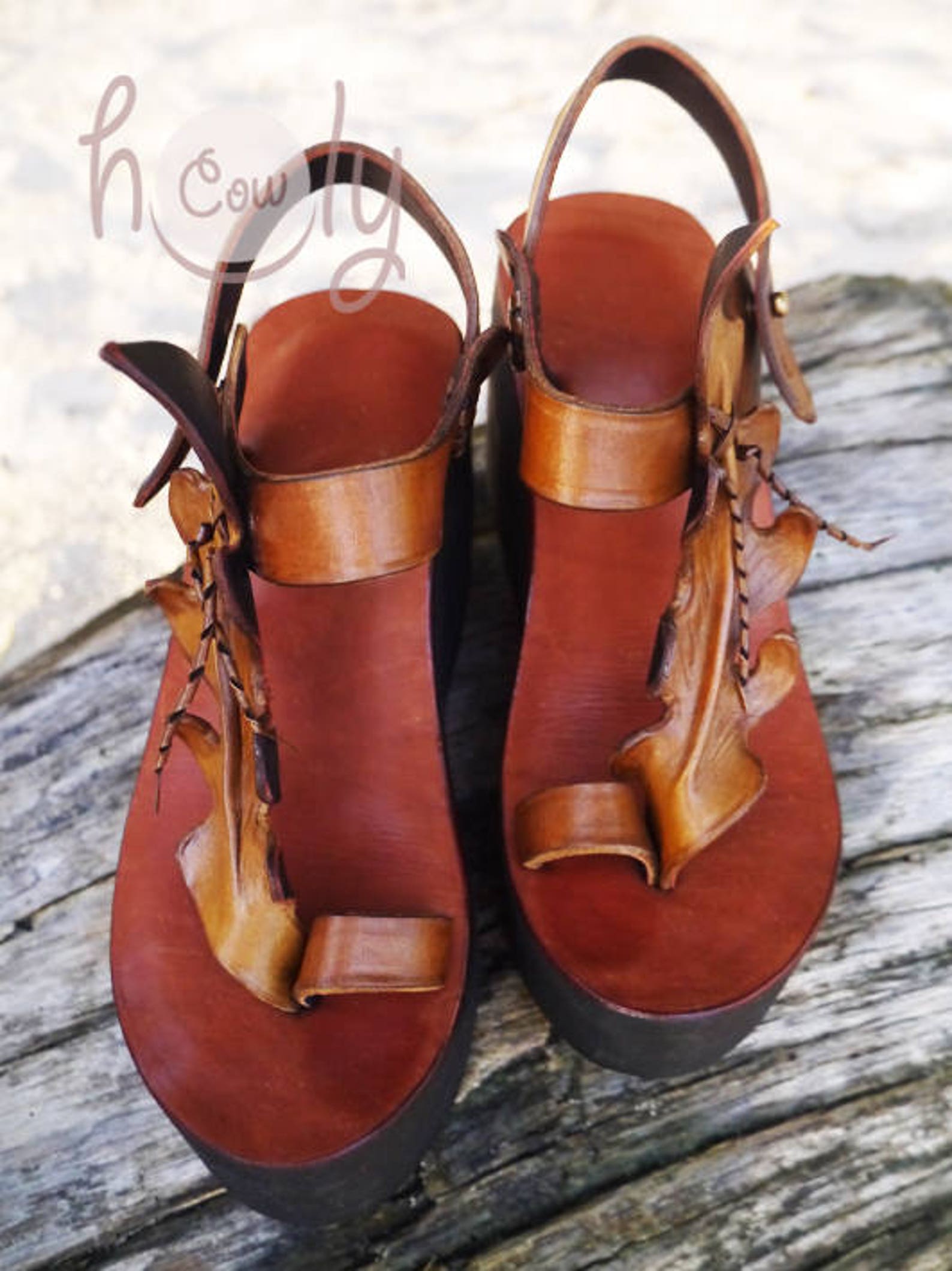 Handmade Brown Leather Platform Sandals, Brown Leather Sandals, Womens ...