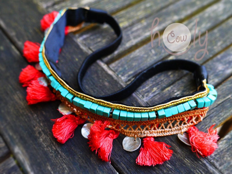Hippie Turquoise Beaded Headband Womens Headband Womens Etsy