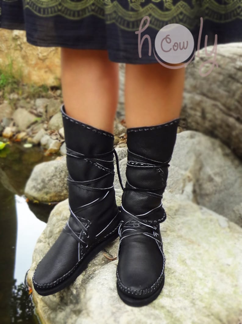 Black Leather Moccasins Moccasins Women Moccasin Boots Etsy