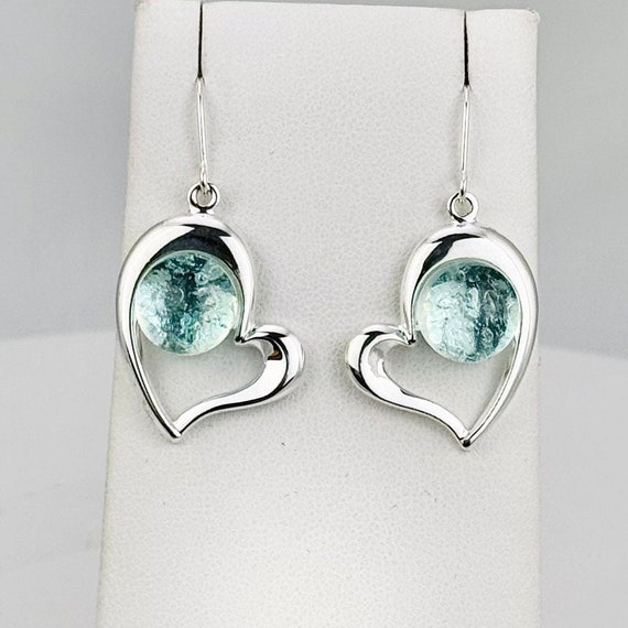 Dichroic Glass Offset Heart Sterling Silver Earrings