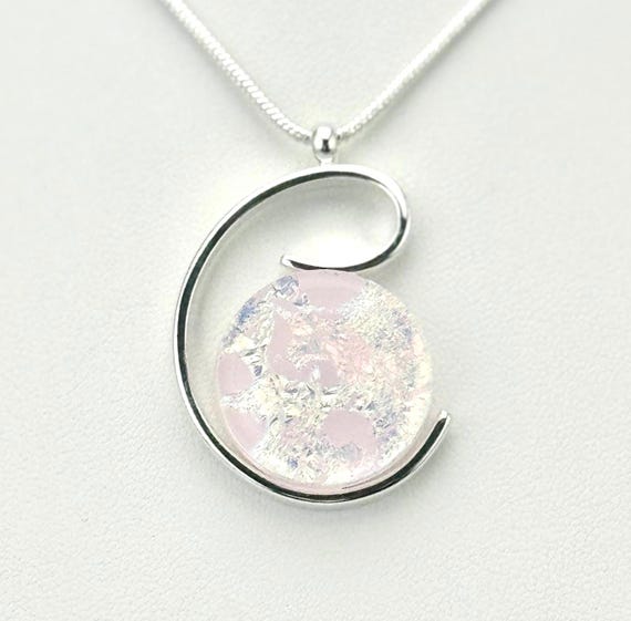 Dichroic Fused Glass Silver Pendant with Chain