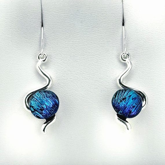 Dichroic Fused Glass Silver Hanging Earrings
