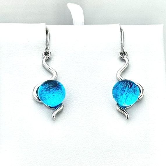 Dichroic Fused Glass Silver Hanging Earrings