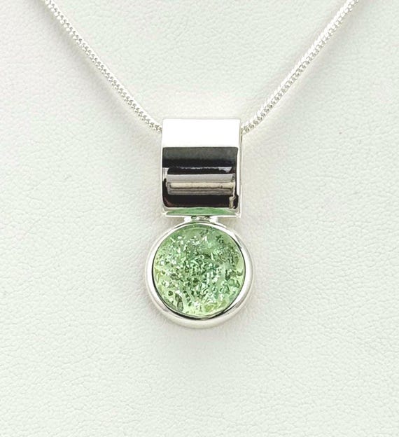 Dichroic Fused Glass Silver Pendant w/ Silver Chain