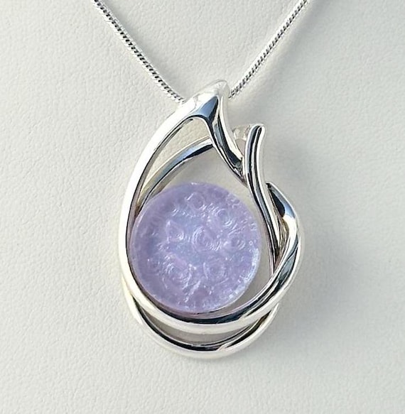Dichroic Fused Glass Silver Pendant w/ Silver Chain