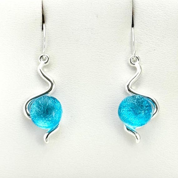 Dichroic Fused Glass Silver Hanging Earrings