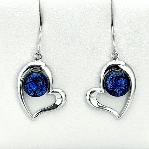 Dichroic Glass Offset Heart Silver Earrings