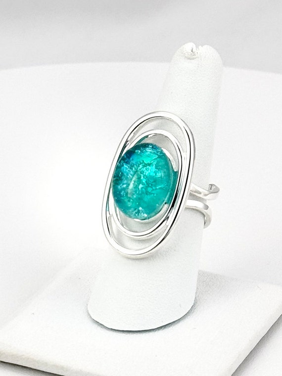 Dichroic Fused Glass Adjustable Silver Statement Ring