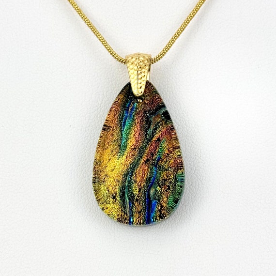 Dichroic Fused Glass Teardrop Pendant