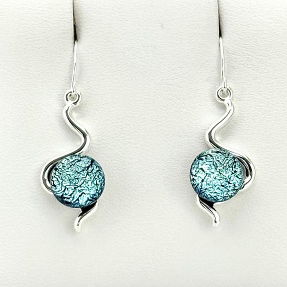 Dichroic Fused Glass Silver Hanging Earrings