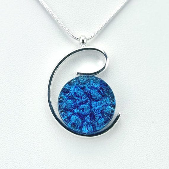 Dichroic Fused Glass Silver Pendant with Chain