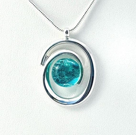 Dichroic Fused Glass Silver Pendant Necklace