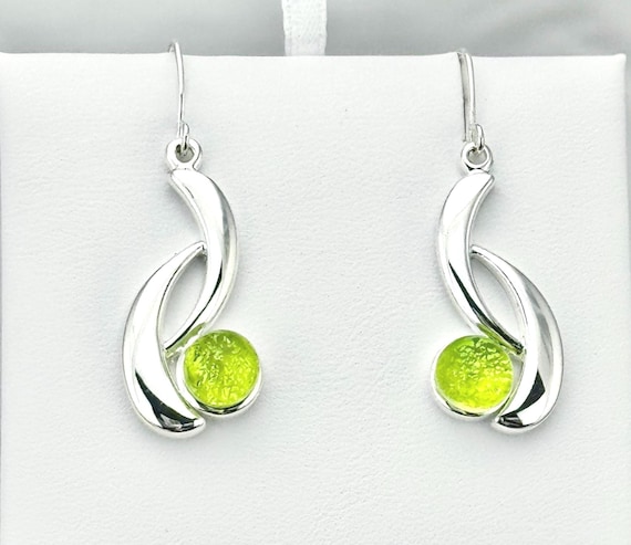 Dichroic Glass Hanging Earrings with Silver Settings