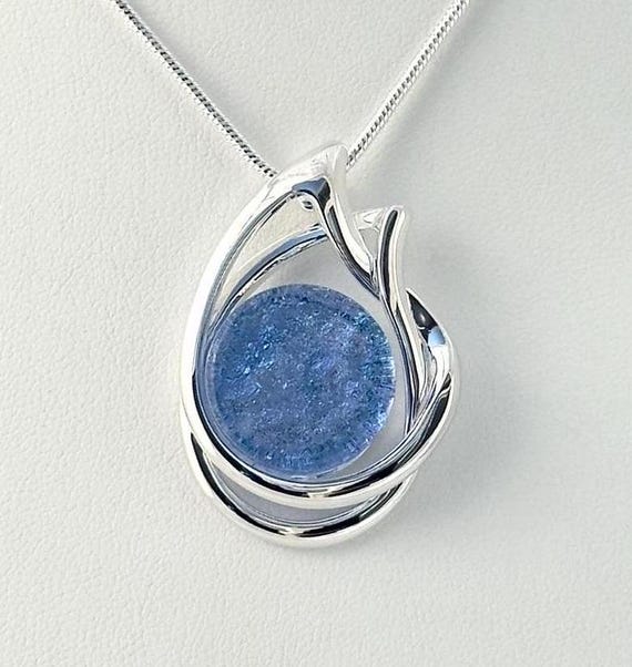 Dichroic Fused Glass Silver Pendant w/ Silver Chain