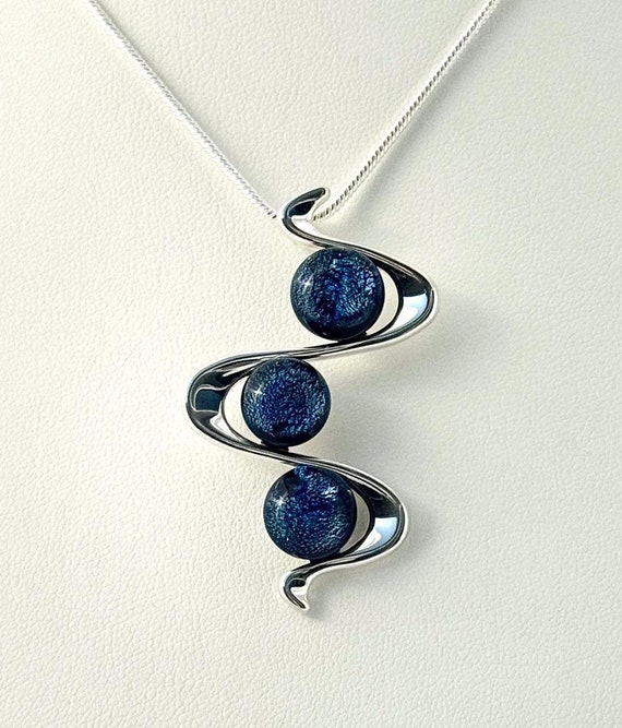 Dichroic Fused Glass Silver Pendant w/ Chain