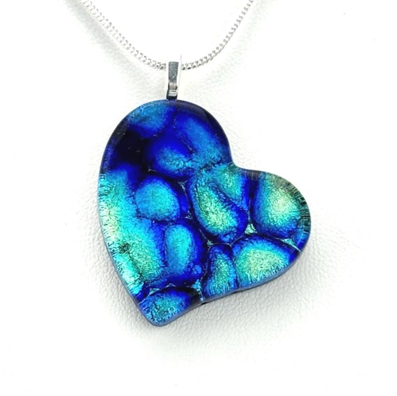 Dichroic Fused Glass Heart Pendant