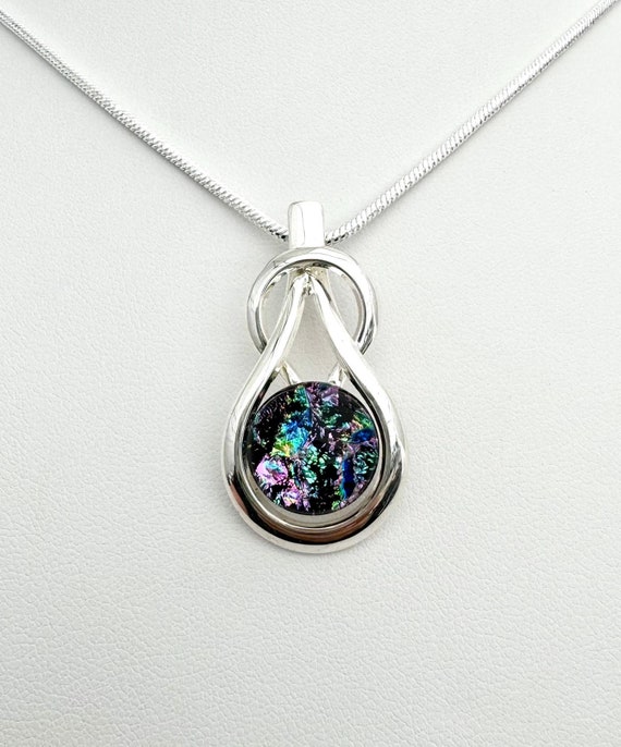 Fused Dichroic Glass Silver Pendant