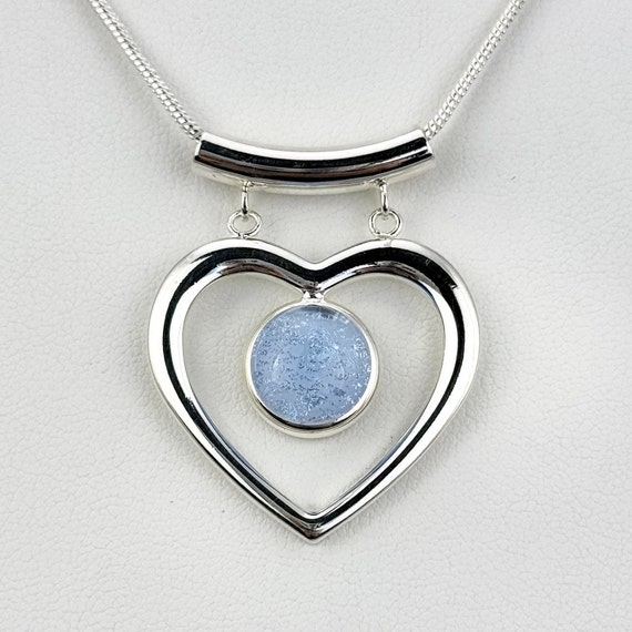 Dichroic Glass Silver Heart Pendant w/ Chain