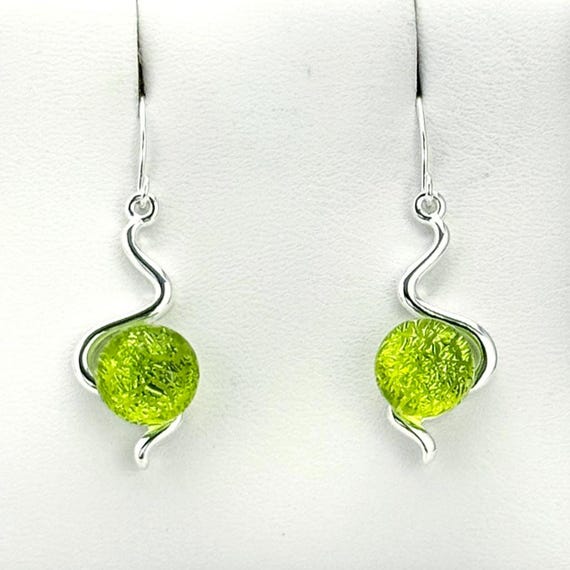 Dichroic Fused Glass Silver Hanging Earrings