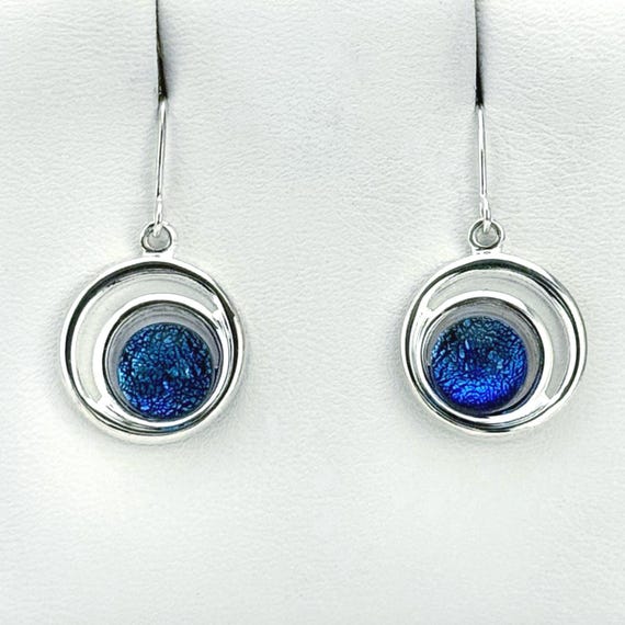 Dichroic Fused Glass Silver Hanging Earrings