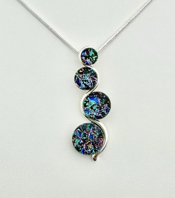 Dichroic Fused Glass Silver Pendant