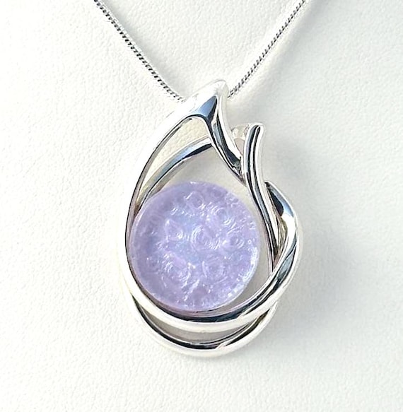Dichroic Fused Glass Silver Pendant w/ Silver Chain