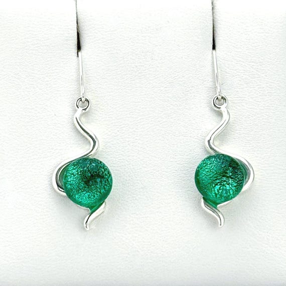 Dichroic Fused Glass Silver Hanging Earrings