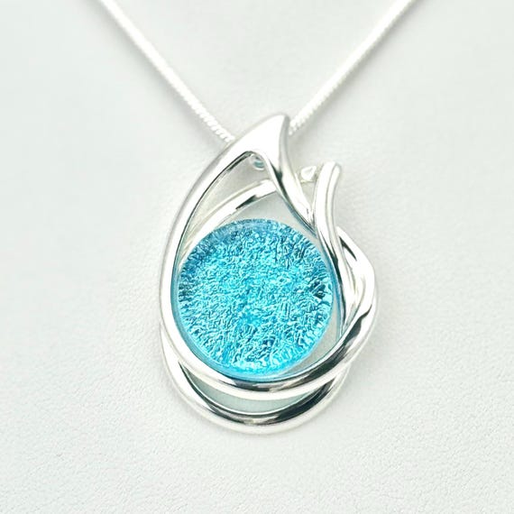 Dichroic Fused Glass Silver Pendant with Chain