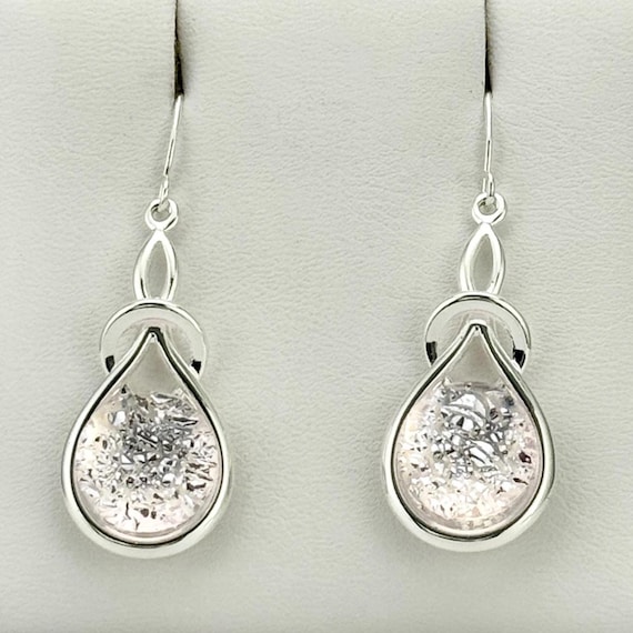 Dichroic Fused Glass Silver Knot Hanging Earrings