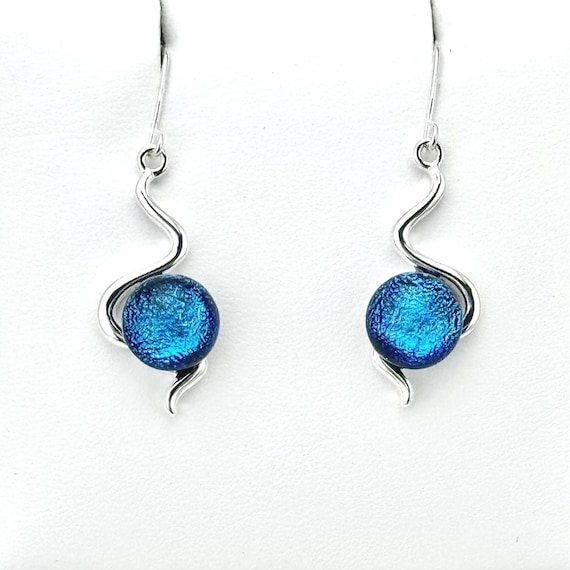 Dichroic Fused Glass Silver Hanging Earrings