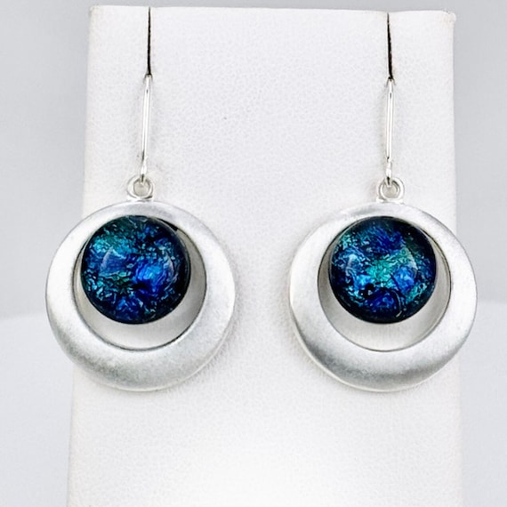 Dichroic Glass Hanging Earrings with Sterling Silver
