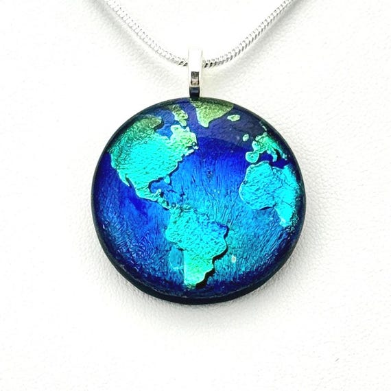 Fused Glass Planet Earth Pendant