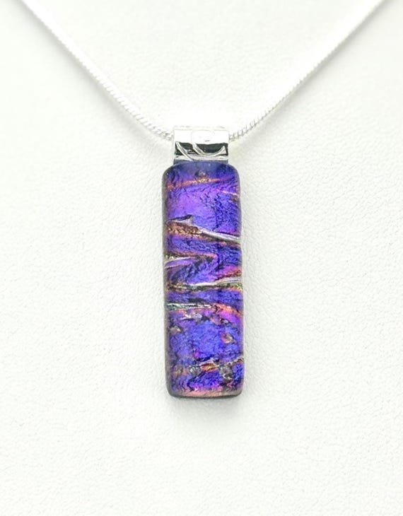 Dichroic Fused Glass Pendant w/ Silver Chain