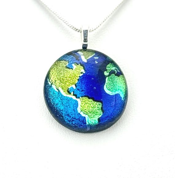 Fused Glass Planet Earth Pendant