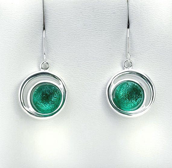 Dichroic Fused Glass Silver Hanging Earrings