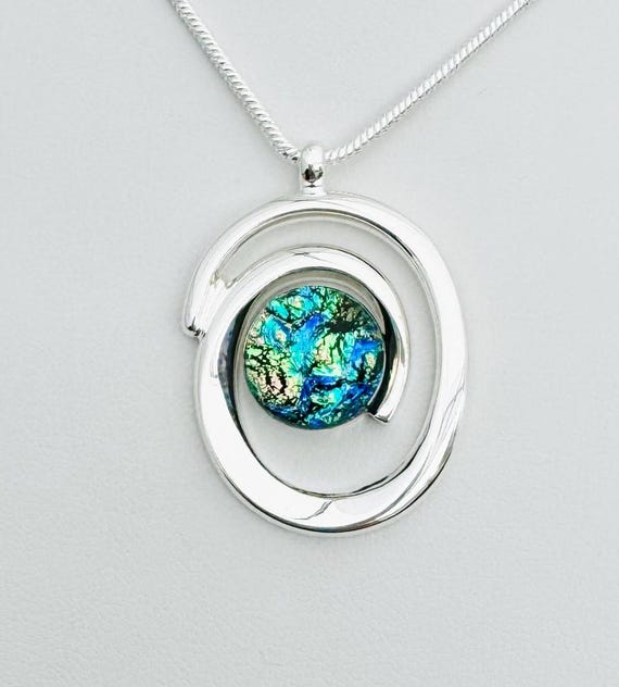 Dichroic Fused Glass Silver Pendant Necklace