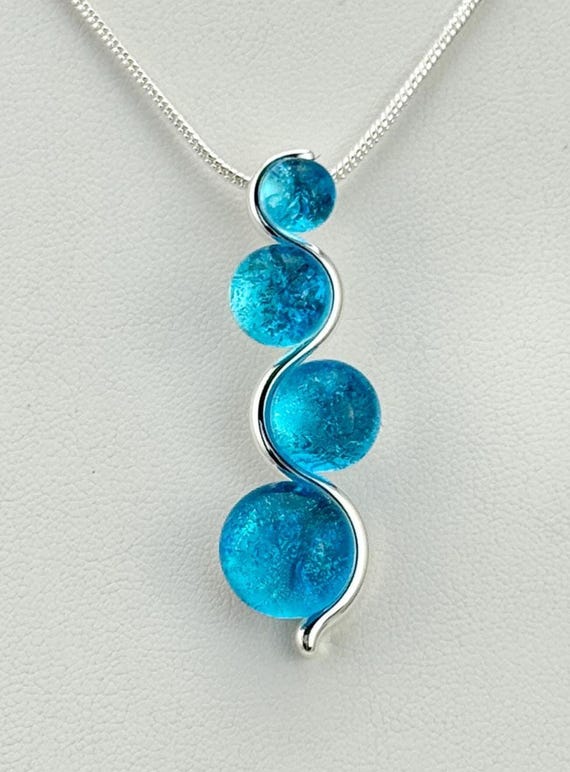 Dichroic Glass Wavy Silver Pendant w/ Silver Snake Chain