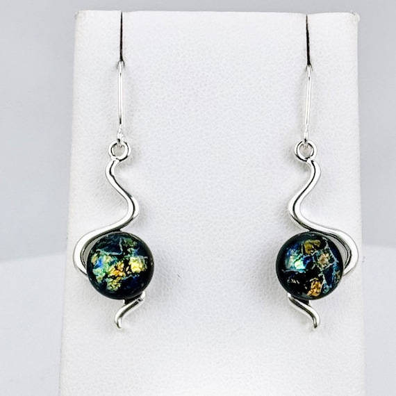 Dichroic Glass Hanging Earrings with Sterling Silver