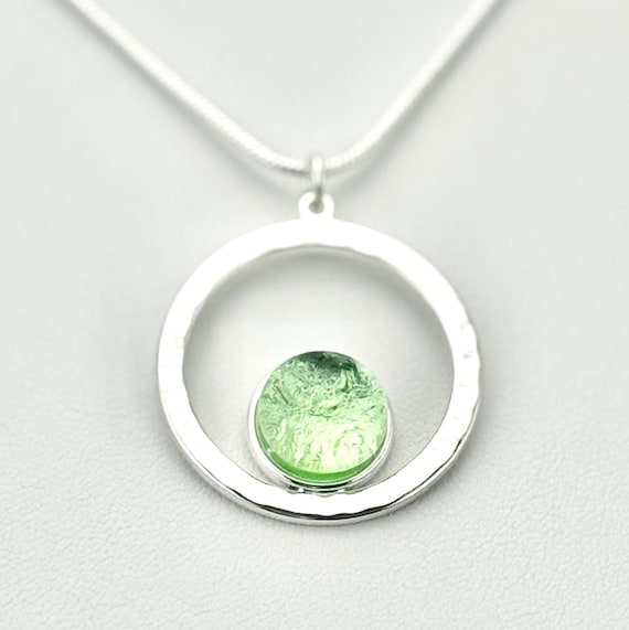 Dichroic Fused Glass Silver Pendant with Chain