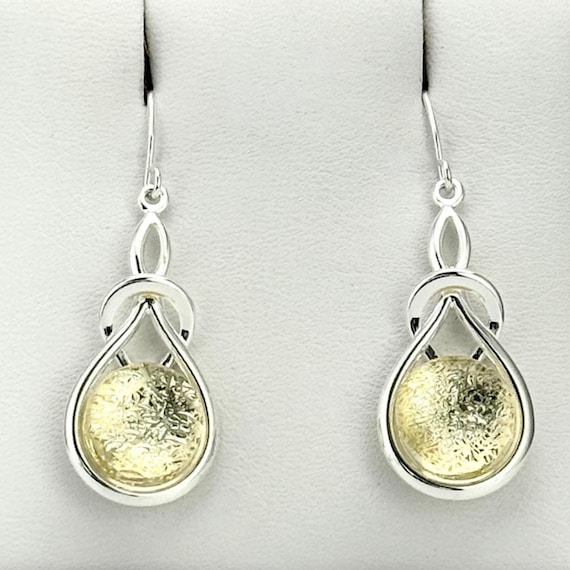 Dichroic Fused Glass Silver Knot Hanging Earrings