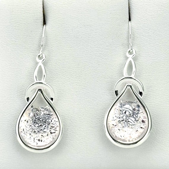 Dichroic Fused Glass Silver Knot Hanging Earrings