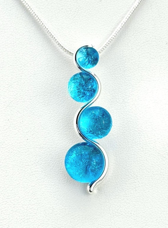 Dichroic Glass Wavy Silver Pendant w/ Silver Snake Chain