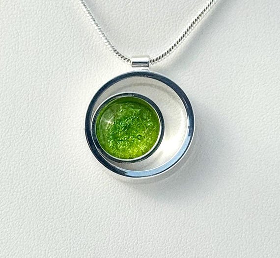 Dichroic Fused Glass Silver Pendant w/ Silver Chain