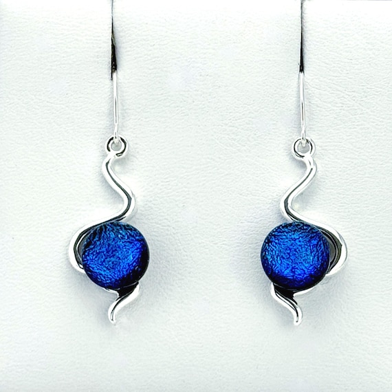 Dichroic Fused Glass Silver Hanging Earrings