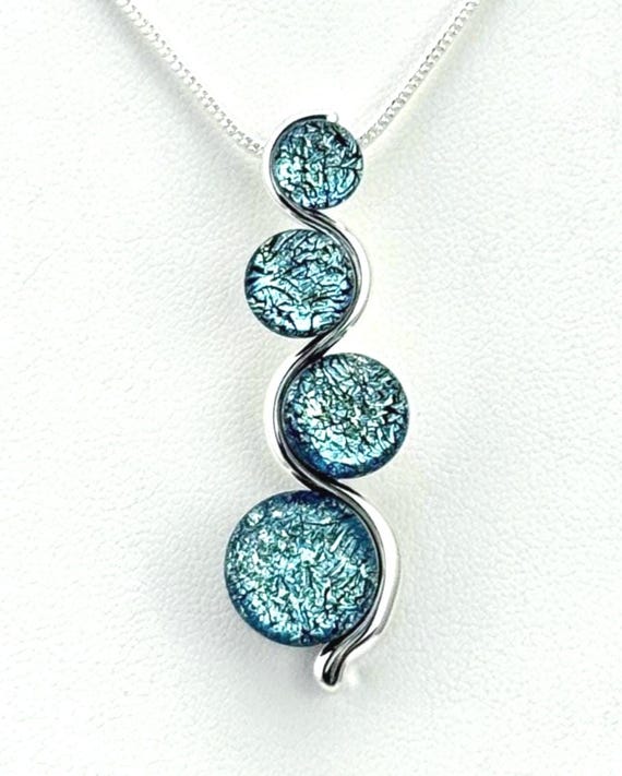 Dichroic Glass Wavy Silver Pendant w/ Silver Snake Chain