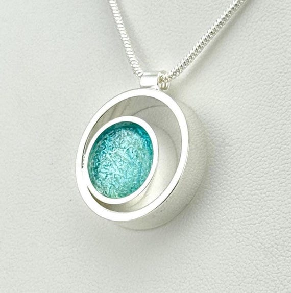 Dichroic Fused Glass Silver Pendant w/ Silver Chain